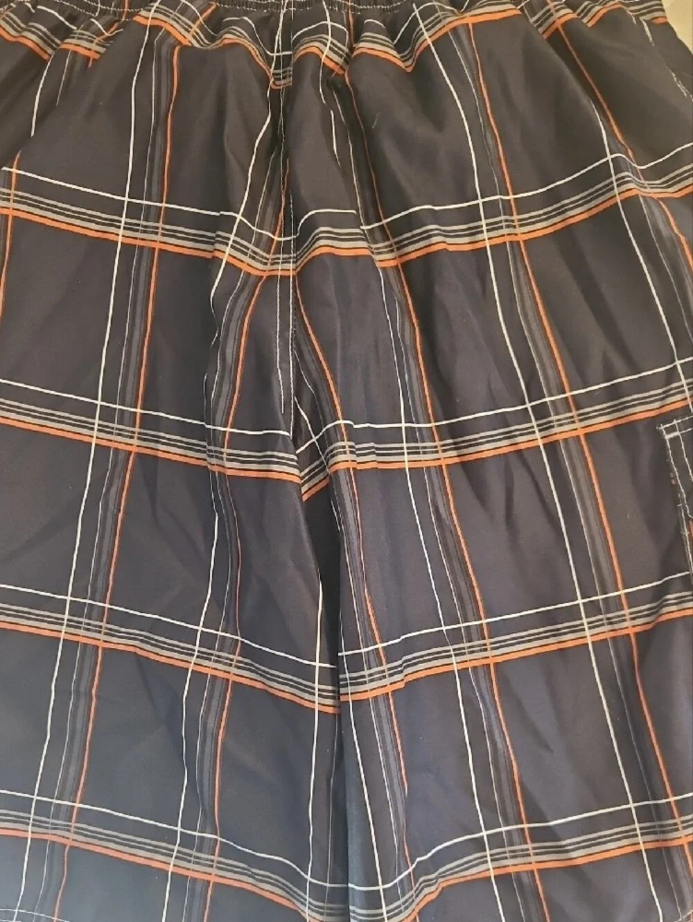 OP Men Swim Trunks Navy with Orange and White Plaid